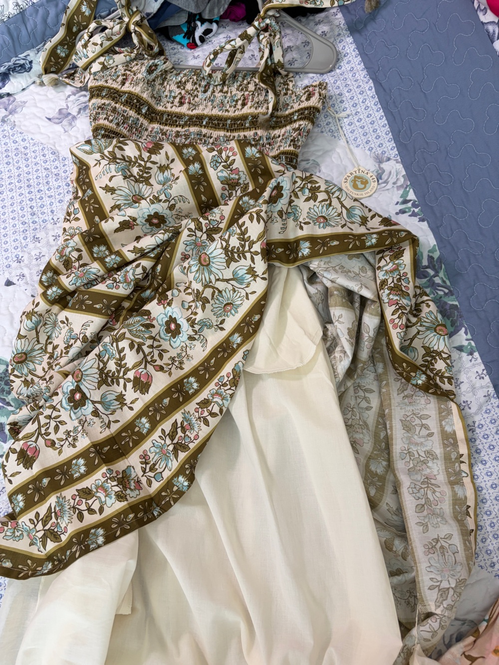 Spartina 449 Olive, Cream & Blue Floral Maxi Dress - Picture 5 of 6
